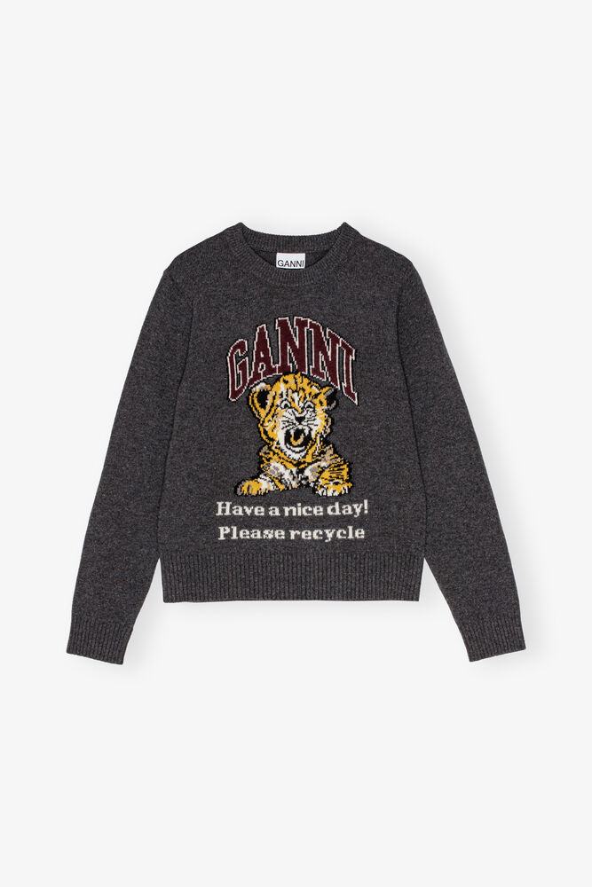 Dark Grey Graphic Tiger Jumper, Gray Quill