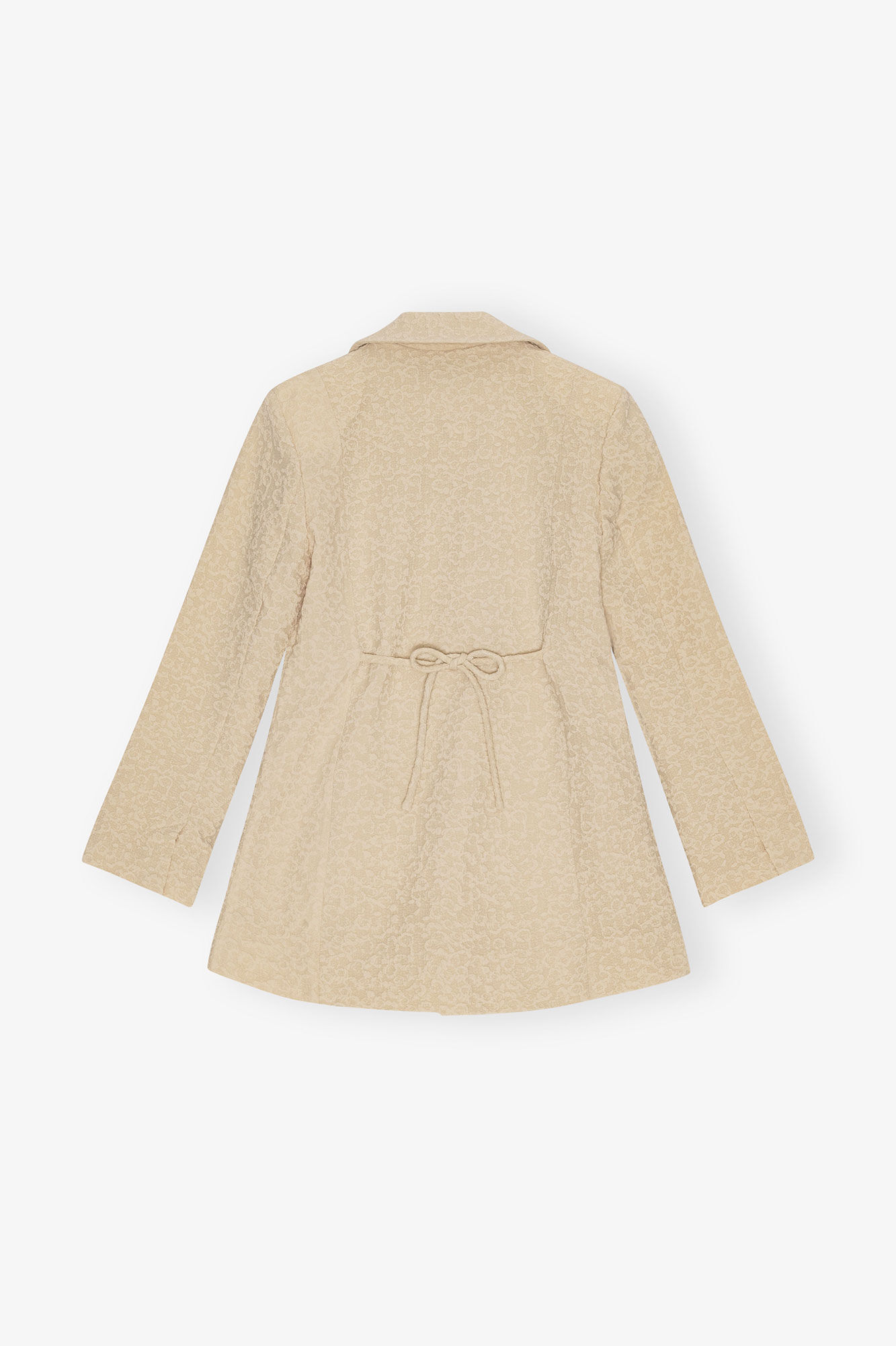 Beige Textured Suiting Tie String Blazer, Polyester, in colour Oyster Gray - 2 - GANNI