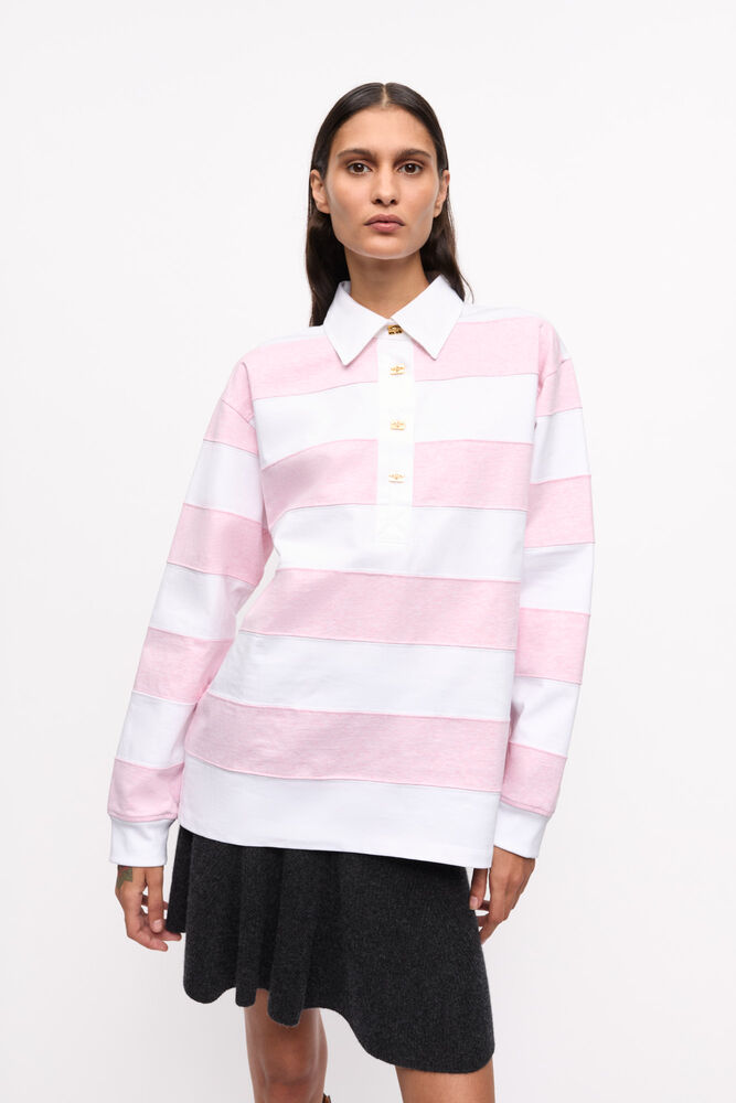 Striped Heavy Cotton Polo Shirt, Mauve Chalk