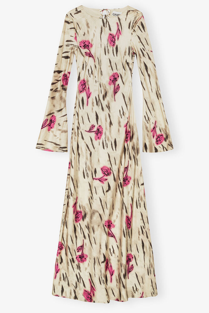 Floral Satin Maxi Dress, Egret