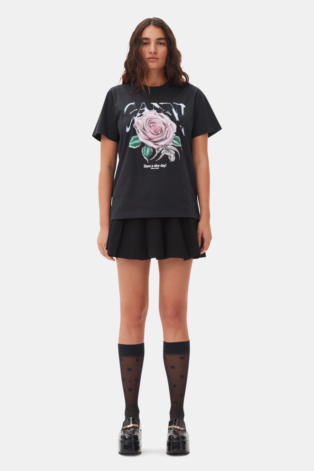 Black Basic Jersey Rose Relaxed T-shirt, Cotton, in colour Phantom - 2 - GANNI