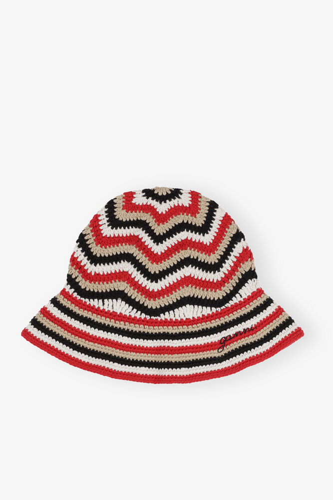 Red Cotton Crochet Bucket Hat, Racing Red