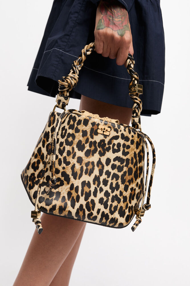 Leopard GANNI Bou Bucket Bag, Leopard