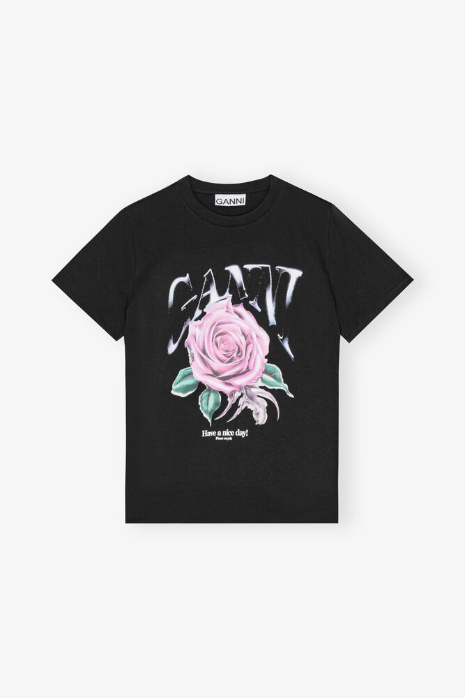Black Basic Jersey Rose Relaxed T-shirt, Phantom