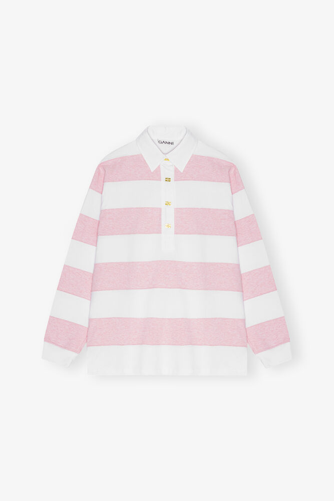 Striped Heavy Cotton Polo Shirt, Mauve Chalk