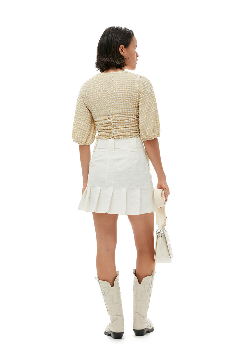 Slub Linen Mini Skirt, LENZING™ ECOVERO™, in colour Egret - 2 - GANNI